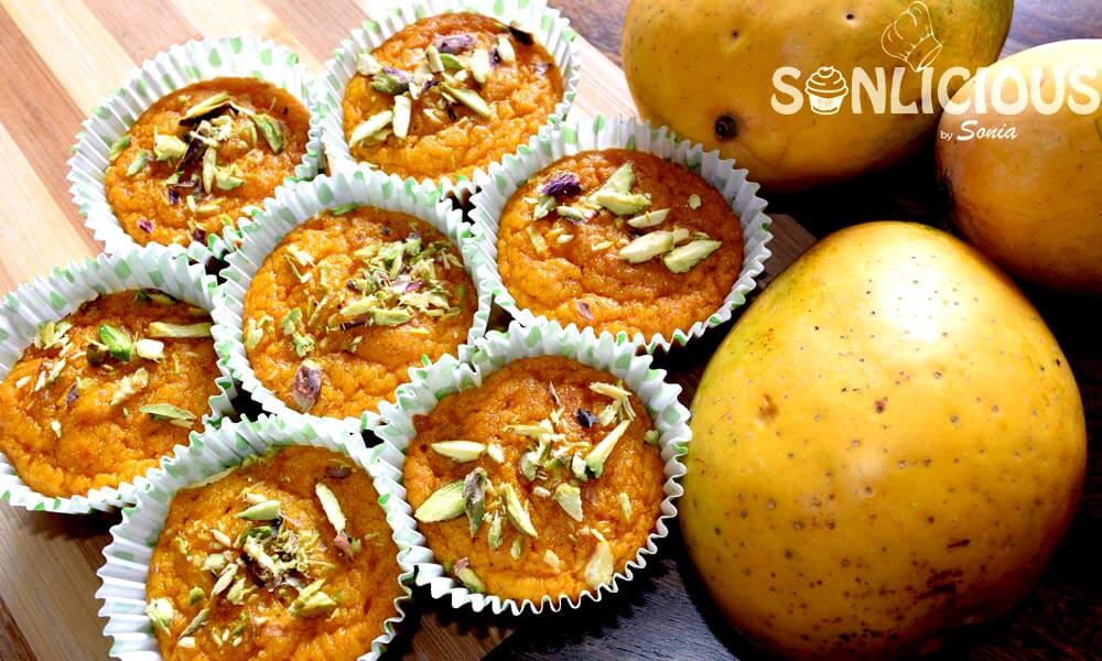 Eggless Mango semolina muffins
